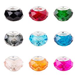 ARRICRAFT 100PCS 14x8mm Mixed Color Glass European Beads with Platinum Color Brass Core, Hole: 5mm