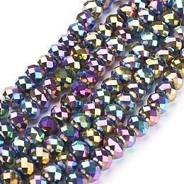 Honeyhandy Electroplate Glass Beads Strands, Faceted, Rondelle, Multi-color Plated, 10x7mm, Hole: 1mm, about 70~72pcs/strand, 18 inch