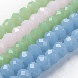 Honeyhandy Glass Beads Strands, Imitation Jade Style, Faceted, Rondelle, Mixed Color, 8x6mm, Hole: 1mm, about 68~70pcs/strand, 15 inch