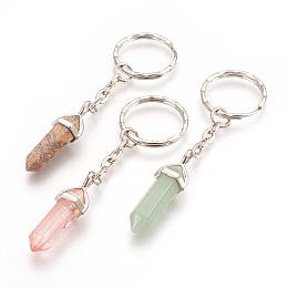 Honeyhandy Natural & Synthetic Mixed Stone Pointed Keychain, with Iron Findings, Bullet, 87mm, Ring: 24x2.5mm, Pendant: 37x12x10mm