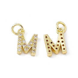 Honeyhandy Real 18K Gold Plated Brass Micro Pave Clear Cubic Zirconia Charms, with Jump Ring, Letter.M, 11.5x8.5x2.5mm, Hole: 3.4mm