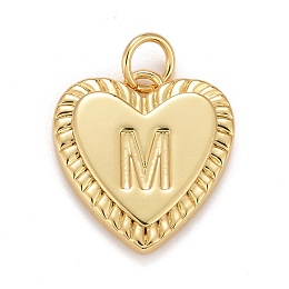 Honeyhandy Rack Plating Real 18K Gold Plated Brass Pendants, with Jump Rings, Long-Lasting Plated, Lead Free & Cadmium Free & Nickel Free, Heart with Letter A~Z, Letter.M, 16x15x2.5mm, Jump Ring: 5x0.5mm, 3mm Inner Diameter