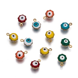 Honeyhandy Golden Tone Brass Enamel Charms, Flower with Eye, Mixed Color, 9x7x5mm, Hole: 1mm