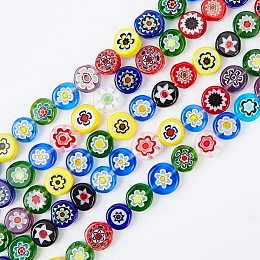 Pandahall Elite 5 Strands 8mm Millefiori Lampwork Glass Beads Flat Round Spacer Bead for Jewelry Making 16" (240pcs)