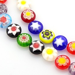 Honeyhandy Handmade Millefiori Glass Bead Strands, Flat Disc, Mixed Color, 8x4mm, Hole: 1mm, about 48pcs/strand, 14.7 inch