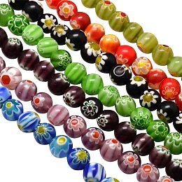 Pandahall Elite 10 Strands 8mm Millefiori Lampwork Glass Beads Round Spacer Bead for Jewelry Making 14.9", Assorted Color (480pcs)