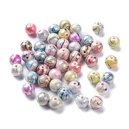 Arricraft AB Color Wave Printed Acrylic Beads, Round, Mixed Color, 10mm, Hole: 2mm, about 920pcs/500g