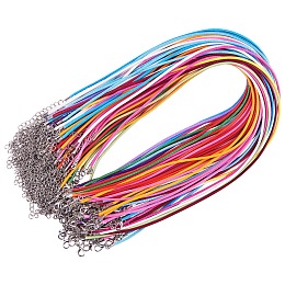 PandaHall Elite 18.1" Mixed Color Waxed Cotton Beading Cord with Lobster Claw Clasps for Necklace Making, 100 Strands/bag