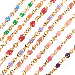 Honeyhandy 304 Stainless Steel Chain Necklaces, with Enamel Links, Golden, Mixed Color, 17.91 inch(45.5cm), 1.5~2mm