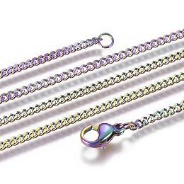 Honeyhandy Vacuum Plating 304 Stainless Steel Curb Chain Necklaces, with Lobster Claw Clasp, Rainbow Color, 21.65 inch(55cm)