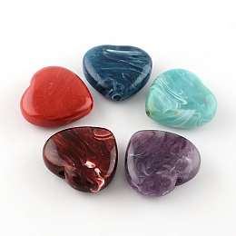 Honeyhandy Heart Imitation Gemstone Acrylic Beads, Mixed Color, 35x37x14mm, Hole: 4mm, about 39pcs/500g