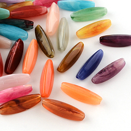 Honeyhandy Rice Imitation Gemstone Acrylic Beads, Elongated Oval Beads, Mixed Color, 28x9x9mm, Hole: 2mm, about 400pcs/500g