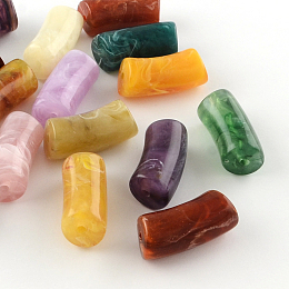 Arricraft Tube Imitation Gemstone Acrylic Beads, Mixed Color, 32x14mm, Hole: 3mm, about 101pcs/500g