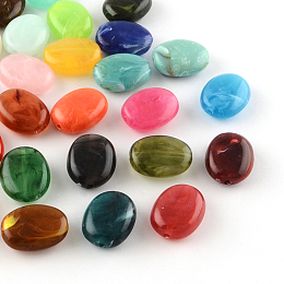 Arricraft Oval Imitation Gemstone Acrylic Beads, Mixed Color, 19x15x7mm, Hole: 2mm, about 330pcs/500g