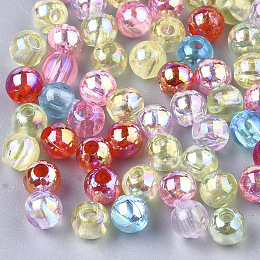 Honeyhandy Transparent Plastic Beads, AB Color Plated, Round, Mixed Color, 6mm, Hole: 1.6mm, 4500pcs/500g