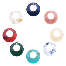 Honeyhandy Acrylic Pendants, Imitation Gemstone Style, Flat Round, Mixed Color, 47x5mm, Hole: 2mm, about 100pcs/500g