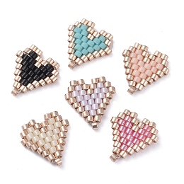 Honeyhandy MIYUKI Japanese Seed Beads, Handmade Pendants, Loom Pattern, with Special Coated Polyester Threads, Heart, Mixed Color, 13x12x1.5mm