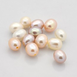 Honeyhandy Natural Cultured Freshwater Pearl Beads, Half Drilled, Rice, Grade AAA, Mixed Color, 8x6~6.5mm, Hole: 1mm