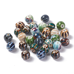 Honeyhandy Handmade Porcelain Beads, Fancy Antique Glazed Porcelain, Round, Mixed Color, 11~12x10~11x10~10.5mm, Hole: 2~2.5mm