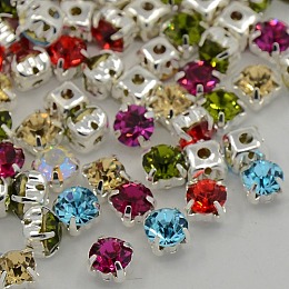 Honeyhandy Sew on Rhinestone, Grade A Glass Rhinestone, with Brass Prong Settings, Garments Accessories, Silver Color Plated Metal Color, Mixed Color, 5.44~5.61x5.44~5.61mm, Hole: 1mm, about 720pcs/bag