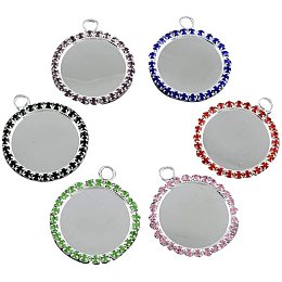 ARRICRAFT 500g Brass Rhinestone Pendant Cabochon Settings, Flat Round, Silver Metal Color, Mixed Color, Tray: 25mm; 37x31.5x3mm, Hole: 4mm, About 10pcs/500g