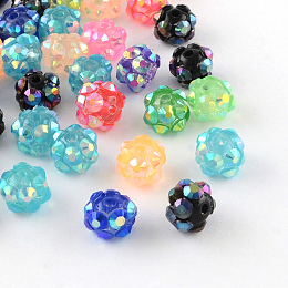 Honeyhandy Chunky Resin Rhinestone Beads, Resin Round Beads, Mixed Color, 8mm, Hole: 1.5mm