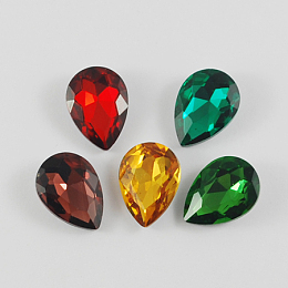 Honeyhandy Glass Point Back Rhinestone, Back Plated, Faceted, teardrop, Mixed Color, 25x18x8mm