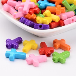 Honeyhandy Opaque Acrylic Beads, Cross, Mixed Color, 16x12x4.5mm, about 1230pcs/500g