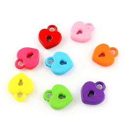 Honeyhandy Opaque Acrylic Pendants, Heart Lock, Mixed Color, 20.5x18x4.5mm, Hole: 4mm, about 500pcs/500g