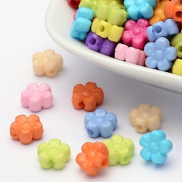 Honeyhandy Solid Color Acrylic Beads, Flower, Mixed Color, 8.5x9x4mm, Hole: 2mm, about 2686pcs/500g