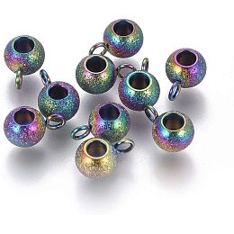 UNICRAFTALE 10PCS 3mm Inner Diameter Textured Round Beads Links Stainless Steel Hanger Links Multi-Color 1.8mm Hole Bail Beads Connector for Jewelry Findings Making 8.5x4.5x6mm