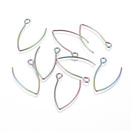 Honeyhandy Ion Plating(IP) 304 Stainless Steel Earring Hooks, with Horizontal Loop, Rainbow Color, 26x16x1mm, Hole: 2mm, Pin: 0.8mm