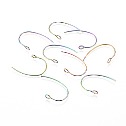 Honeyhandy Ion Plating(IP) 304 Stainless Steel Earring Hooks, with Vertical Loop, Rainbow Color, 24x16x1mm, Hole: 2.5mm, 21 Gauge, Pin: 0.7mm