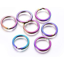 UNICRAFTALE 10pcs Multi-Color Circle Keychain Clasp Findings Smooth Surface Hoop Stainless Steel Split Key Rings Flat Split Keychain Ring for Car Keys Organization DIY Attachment, 16 Inner Diameter