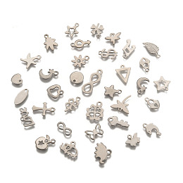 Honeyhandy 304 Stainless Steel Charms Mixed Shapes Pendants, Stainless Steel Color, 7~13x6~12x1mm, Hole: 1~3x5mm