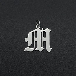 Honeyhandy 201 Stainless Steel Pendants, with Jump Ring, Old English, Letter, Laser Cut, Stainless Steel Color, Letter.M, 16.5x17x1mm, Hole: 3mm