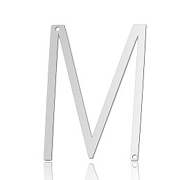 Honeyhandy 201 Stainless Steel Links connectors, Letter, Stainless Steel Color, Letter.M, 37.5x26.5x1mm, Hole: 1mm