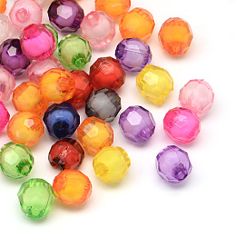 Honeyhandy Faceted Round Transparent Acrylic Beads, Bead in Bead, Mixed Color, 7~8x8mm, Hole: 2.5mm, about 2050pcs/500g