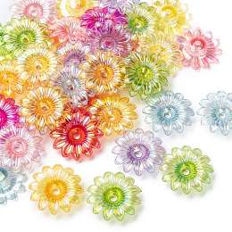 Honeyhandy Transparent Acrylic Beads, AB Color, Flower, Mixed Color, 34x34x9mm, Hole: 4mm, about 260pcs/500g