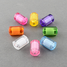 Honeyhandy Transparent Acrylic Beads, Bead in Bead, Faceted, Column, Mixed Color, 12x8mm, Hole: 2mm, about 1140pcs/500g