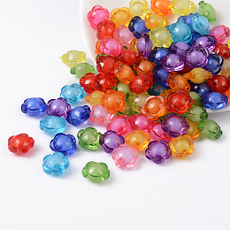 Honeyhandy Transparent Acrylic Beads, Bead in Bead, Faceted, Flower, Mixed Color, 12x13x8mm, Hole: 2mm, about 1000pcs/500g