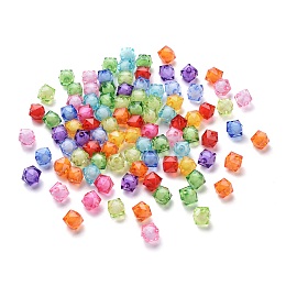Honeyhandy Transparent Acrylic Beads, Bead in Bead, Faceted Cube, Mixed Color, 10x9x9mm, Hole: 2mm, about 1050pcs/500g
