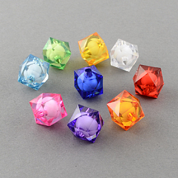 Honeyhandy Transparent Acrylic Beads, Bead in Bead, Faceted Cube, Mixed Color, 12x11x11mm, Hole: 2mm, about 620pcs/500g