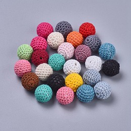 Honeyhandy Handmade Beads, Acrylic covered with Wool, Round, Mixed Color, Size: about 21mm in diameter