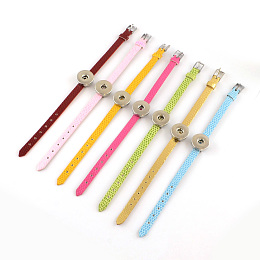 Imitation Leather Snap Cord Bracelet Making, with Platinum Tone Brass Snap Buttons, Findings and Watch Band Clasps, Mixed Color, 215x7.5mm, Fit snap button in 5~6mm knob