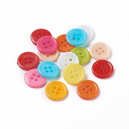 Honeyhandy Acrylic Sewing Buttons, Plastic Buttons for Costume Design, 4-Hole, Dyed, Flat Round, Mixed Color, 15x2mm, Hole: 1mm