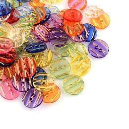 Honeyhandy Transparent Acrylic Buttons, Plastic Sewing Buttons for Costume Design, 2-Hole, Dyed, Flat Round, Mixed Color, 13x3mm, Hole: 1mm