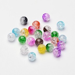 Honeyhandy Two Tone Transparent Crackle Acrylic Beads, Half Spray Painted, Round, Mixed Color, 8mm, Hole: 1.8~2mm