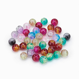 Honeyhandy Round Two Tone Crackle Glass Beads, Mixed Color, 6mm, Hole: 1.3~1.6mm