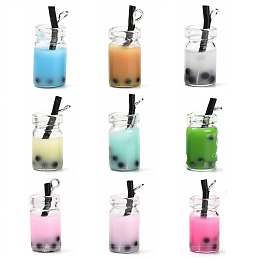 Honeyhandy Glass Bottle Pendants, with Resin Inside, Imitation Bubble Tea/Boba Milk Tea, Mixed Color, 27x12x10mm, Hole: 1.8mm